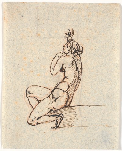 Une femme nue assise, tournée vers la gauche, avec la main droite levée - Nicolai Abildgaard