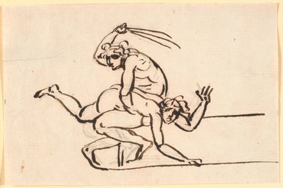Une figure nue assise, fouettant le derrière d