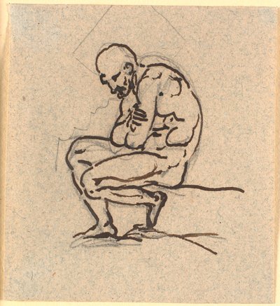 Un homme nu assis et courbé, profil gauche - Nicolai Abildgaard