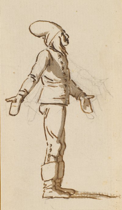 Un garçon debout avec un grand chapeau sur la tête et des gants sur les mains tendues - Nicolai Abildgaard