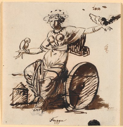 Frigga, assise, avec un faucon sur chaque main - Nicolai Abildgaard