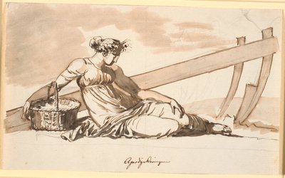 Femme reposant devant une charrue. Allégorie de l