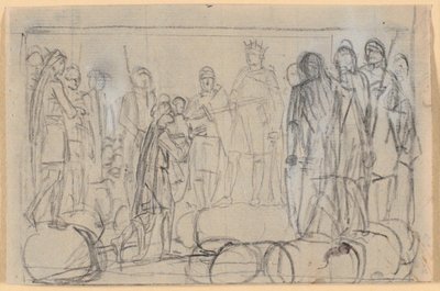 Esquisse de composition; un roi, entouré de guerriers sur un ting, donne une épée de chevalier à un homme - Nicolai Abildgaard