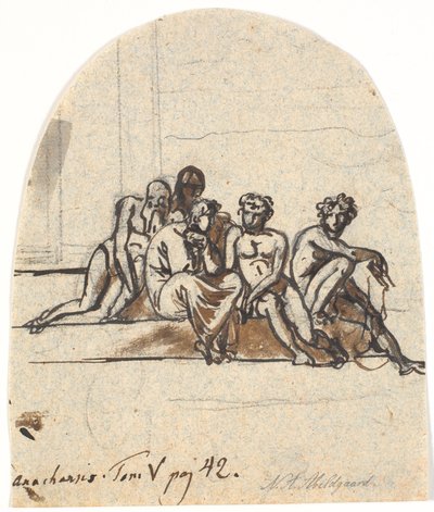 Éducation des jeunes à Sparte. Cinq figures partiellement nues sur un escalier - Nicolai Abildgaard