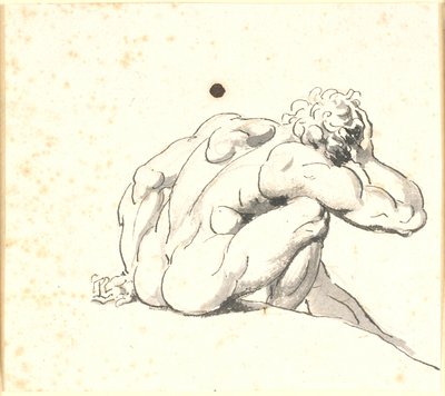 Homme assis penché en avant, vu de dos avec la main droite à la tête - Nicolai Abildgaard
