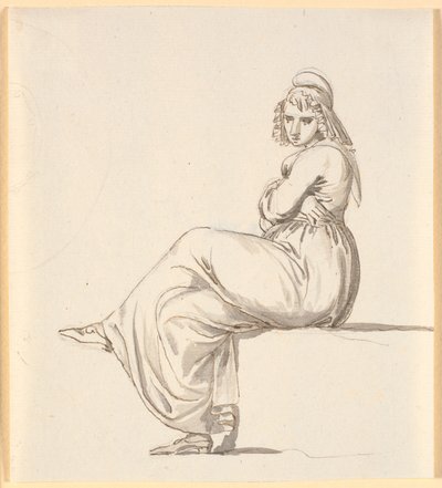 Femme enceinte assise avec les bras croisés, de profil à gauche - Nicolai Abildgaard