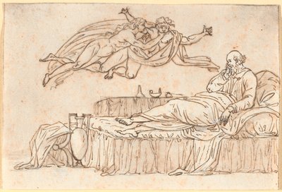 Socrate reposant sur son lit; dans les airs deux "daimons" flottants - Nicolai Abildgaard