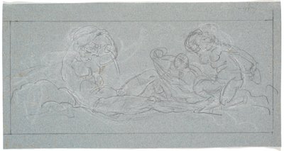 Esquisse pour un linteau de porte. Un jeune homme couché verse de l