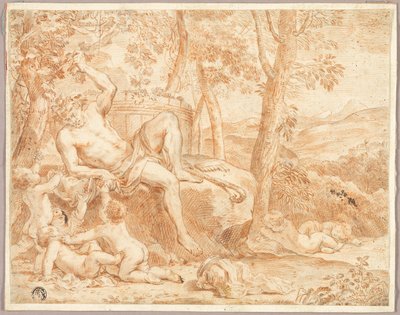 Bacchus et putti dans un bosquet ombragé - Nicolas Chaperon