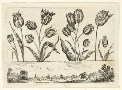 Fleurs et scène de chasse, de Livre Nouveau de Fleurs... - Nicolas Cochin