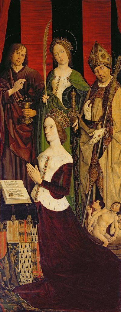 Triptyque de Moïse et le Buisson Ardent, panneau droit représentant Jeanne de Laval (d.1498) avec Saint Jean, Sainte Catherine et Saint Nicolas, vers 1476 - Nicolas Froment