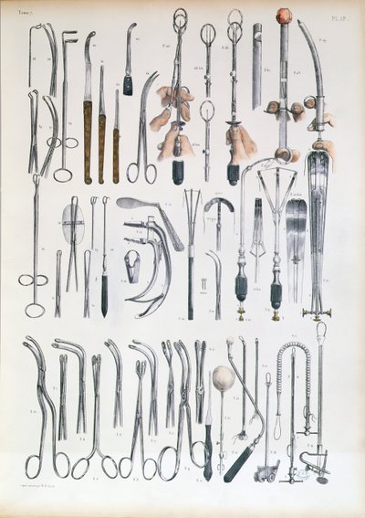 Instruments chirurgicaux pour les opérations des amygdales, planche de 