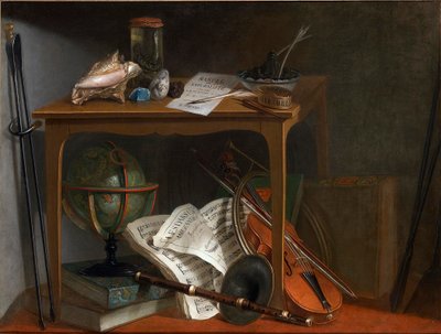Un des deux Devants de Cheminée : Manuel Naturaliste et Objets sur une Table - Nicolas Henri Jeaurat de Bertry