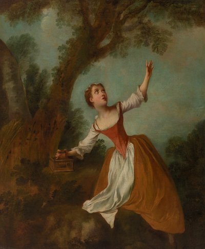 Cage ouverte - Fille dans le paysage - Nicolas Lancret