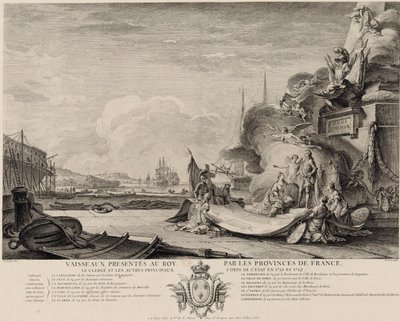 Gravure allégorique sur le don des vaisseaux vers 1762 - Nicolas Ozanne