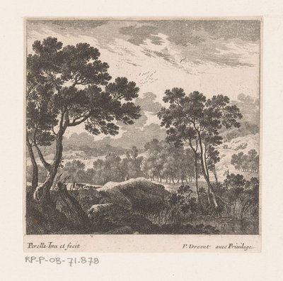 Paysage avec arbres et lac - Nicolas Perelle