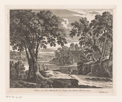 Paysage avec rivière et promeneurs - Nicolas Perelle