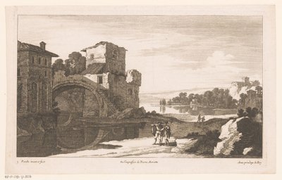 Paysage fluvial avec ruine et pont en arc - Nicolas Perelle