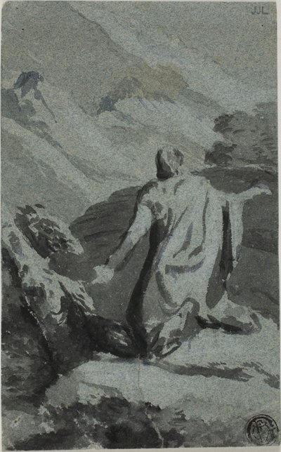 Homme en train de prier dans la nature - Nicolas Poussin