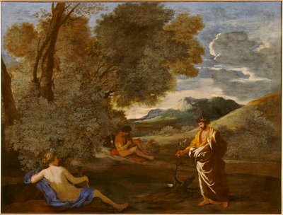 Midas transformant en or une branche de chêne vert, autrefois dit Numa Pompilius et la nymphe Égérie - Nicolas Poussin