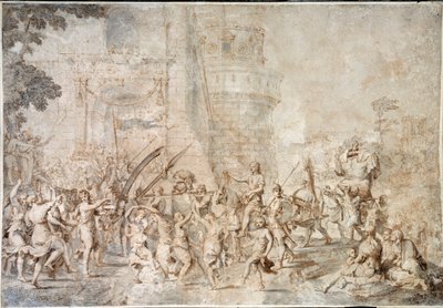 Le triomphe de David ramenant la tête de Goliath (dessin de Nicolas Poussin) - Nicolas Poussin