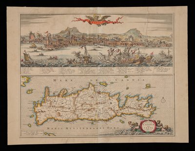 Vue de Candie et carte de Crète - Nicolas Visscher