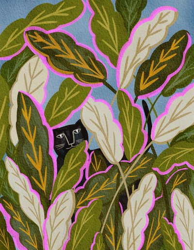 Un chat curieux parmi les feuilles - Nikita Jariwala