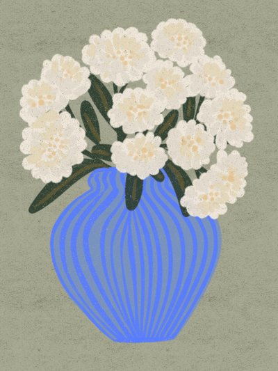 Fleurs blanches dans un vase bleu - Nikita Jariwala