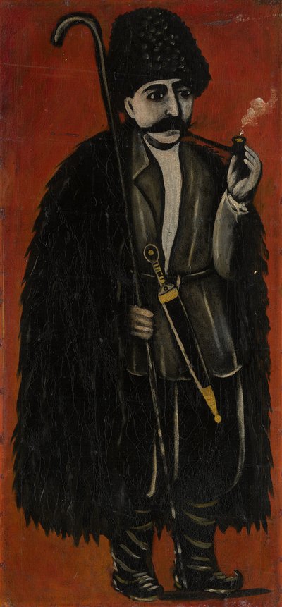 Berger en manteau de feutre sur fond rouge - Niko Pirosmani