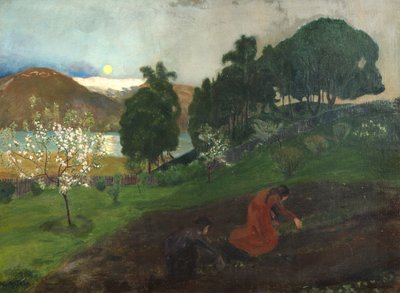 Nuit de printemps dans le jardin (Travail de nuit dans le jardin) - Nikolai Astrup