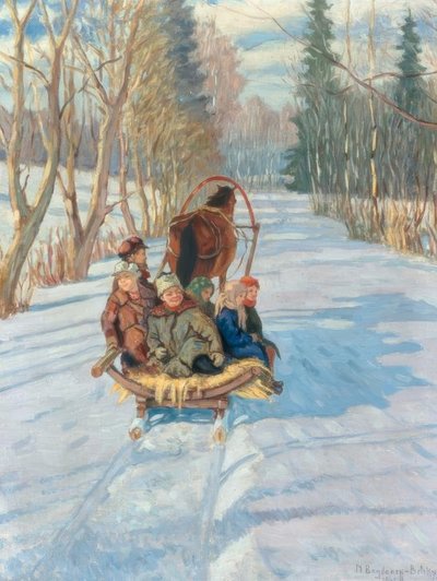 Enfants sur un traîneau tiré par un cheval - Nikolai P. Bogdanow Bjelski