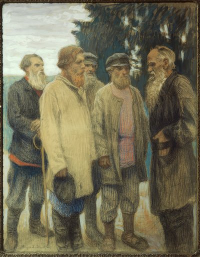 Léon Tolstoï avec des paysans / Pastel de Bogdanow-Bjelski - Nikolai P. Bogdanow Bjelski