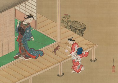 Courtisane et servante jouant avec un chien, vers 1716-1736 - Nishikawa Sukenobu