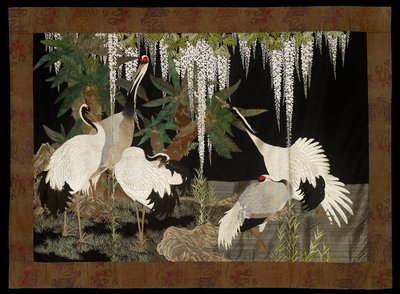 Grues, cycas et glycine, vers 1905 - Nishimura Sozaemon