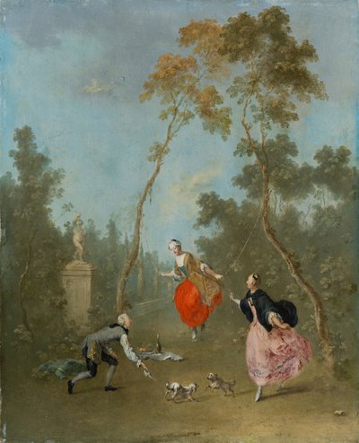 Dame sur une balançoire - Scène galante dans le parc - Norbert Joseph Carl Grund