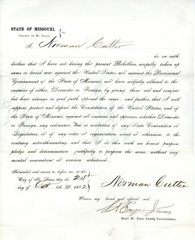 Serment de loyauté de Norman Cutter du Missouri, Comté de St. Louis - Norman Cutter