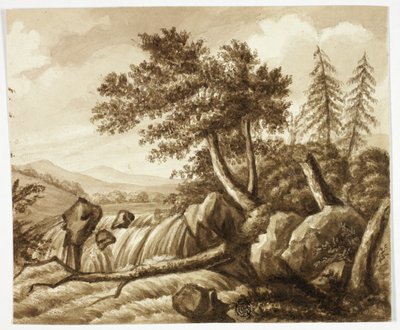 Cascade dans un paysage rocheux - Octavius Oakley