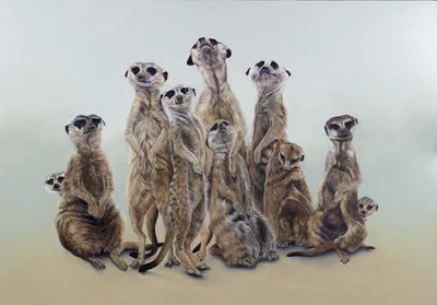 Meerkat mob, sun angels, 2013 (acrylique sur bois gessoïsé) - Odile Kidd