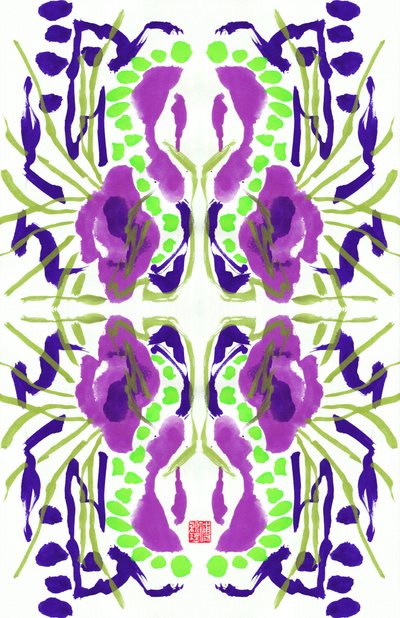 Motif floral violet vert - Odilia W. Y. Fu
