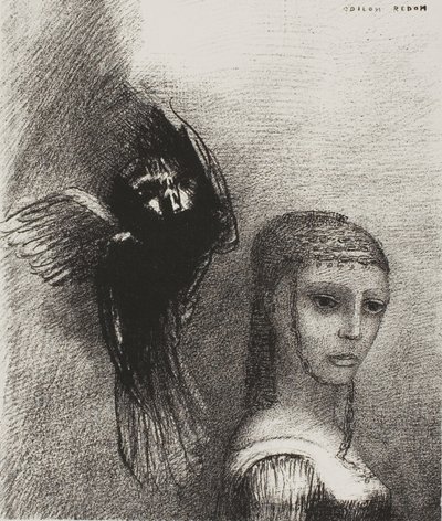Et un grand oiseau, descendant du ciel, se jette contre le point le plus haut de ses cheveux, planche 3 de 10 - Odilon Redon