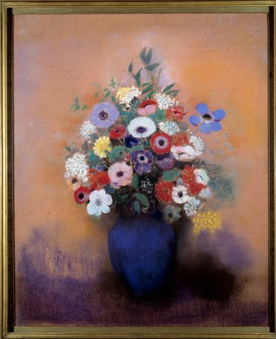 Anémones et lilas dans un vase bleu par Odilon Redon (1840-1916) - Odilon Redon