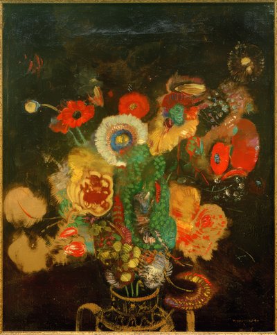 Bouquet de fleurs sur fond noir - Odilon Redon