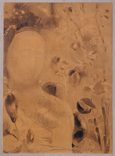 Fleurs et visage (fusain sur papier) - Odilon Redon
