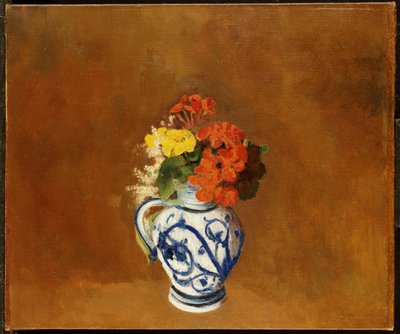 Géraniums et autres fleurs dans un vase en grès - Odilon Redon