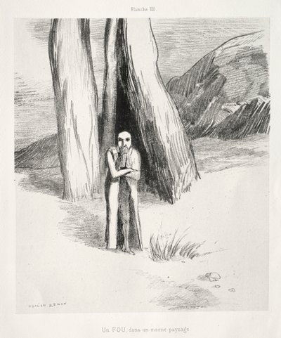 Hommage à Goya : Un fou dans un paysage lugubre, 1885 - Odilon Redon