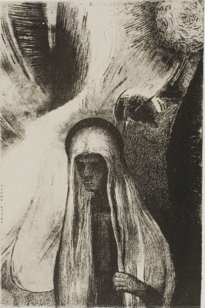 La vieille femme : "De quoi as-tu peur ? Un grand trou noir ! Est-il vide, peut-être ?", planche 19 de 24 - Odilon Redon
