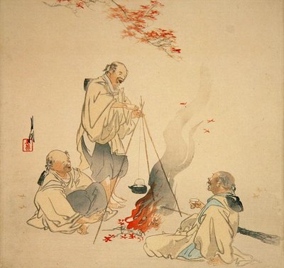 Boire du saké sous un érable, c.1890s-1900s - Ogata Gekko