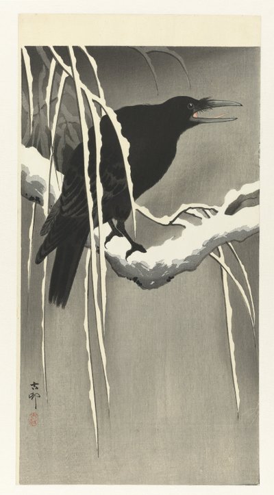 Corbeau sur une branche enneigée - Ohara Koson