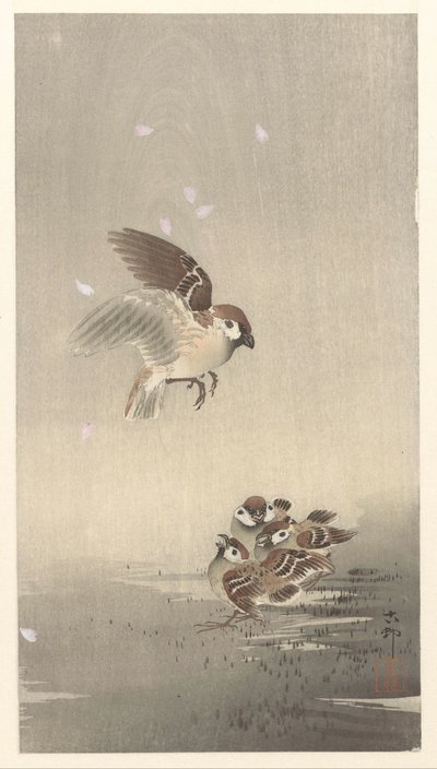 Moineau avec ses petits - Ohara Koson
