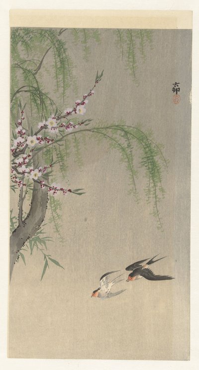 Hirondelles en vol - Ohara Koson